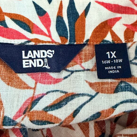 Lands End Blouse Womens 1X 16W-18W Colorful Floral 100% Linen Shoulder Buttons - Picture 6 of 7